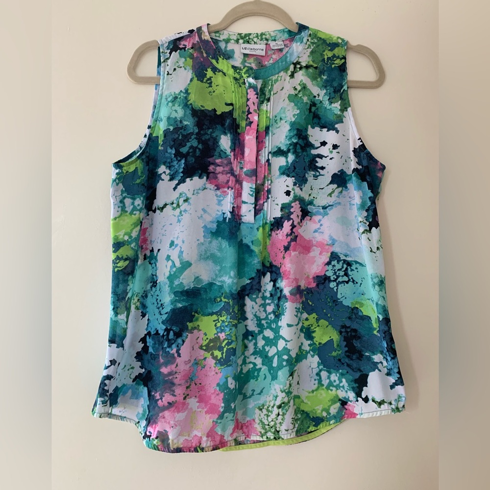 Liz Claiborne Women Petite Top Pastel Multicolor Hidden Buttons Sleeveless PL